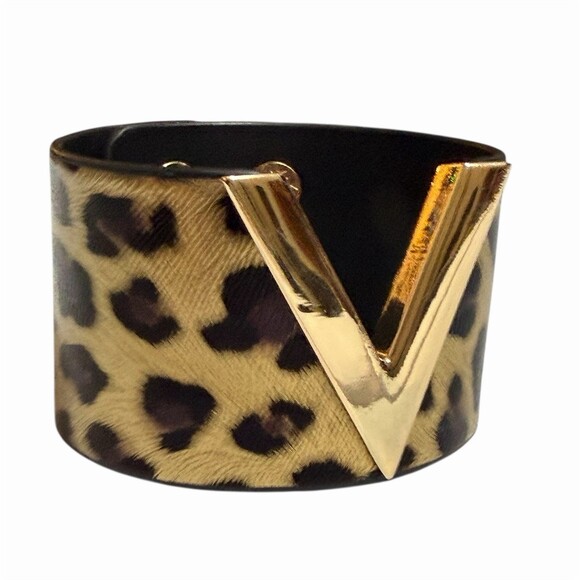 Unknown Jewelry - Leopard Print Wrap Cuff Bracelet Multicolor Gold Tone Chevron Snap Closure